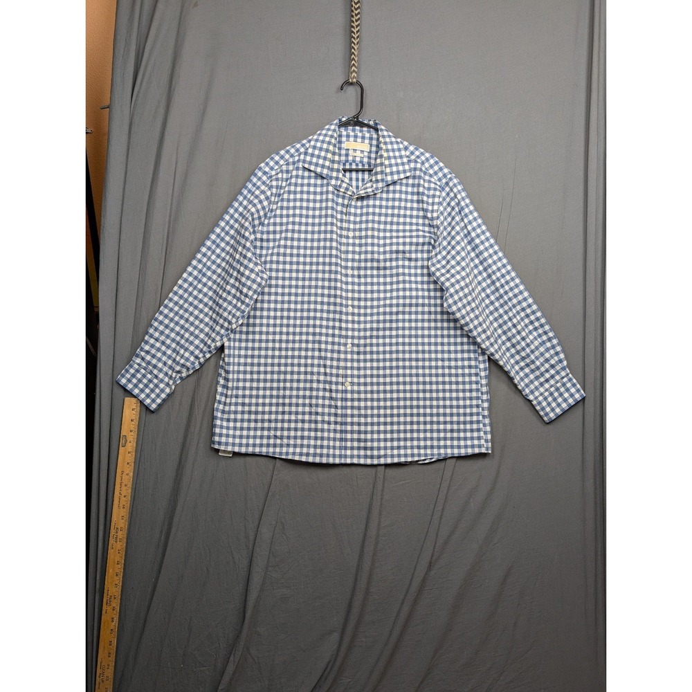 Michael Kors Long Sleeve Shirt Mens 18  34/35‎ Blue Plaid